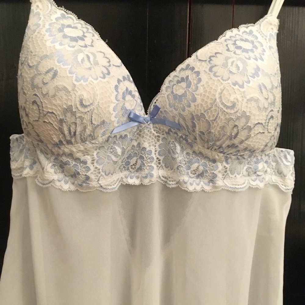 White + Blue Babydoll Camisole Negligee, M